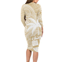 Custom Indo Fijians Long Sleeve Bodycon Dress Fiji ke Hindustani Polyneisan Paisley Beige Style - Wonder Print Shop