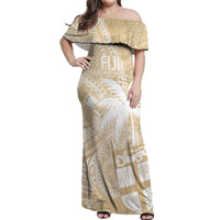 Custom Indo Fijians Off Shoulder Maxi Dress Fiji ke Hindustani Polyneisan Paisley Beige Style - Wonder Print Shop