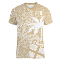 Custom Indo Fijians Women V-Neck T-Shirt Fiji ke Hindustani Polyneisan Paisley Beige Style - Wonder Print Shop