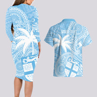 Custom Indo Fijians Couples Matching Long Sleeve Bodycon Dress and Hawaiian Shirt Fiji ke Hindustani Polyneisan Paisley Blue Style LT9 - Wonder Print Shop