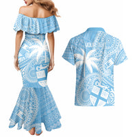 Custom Indo Fijians Couples Matching Mermaid Dress and Hawaiian Shirt Fiji ke Hindustani Polyneisan Paisley Blue Style LT9 - Wonder Print Shop