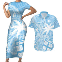 Custom Indo Fijians Couples Matching Short Sleeve Bodycon Dress and Hawaiian Shirt Fiji ke Hindustani Polyneisan Paisley Blue Style LT9 - Wonder Print Shop