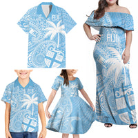 Custom Indo Fijians Family Matching Off Shoulder Maxi Dress and Hawaiian Shirt Fiji ke Hindustani Polyneisan Paisley Blue Style LT9 - Wonder Print Shop