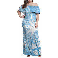 Custom Indo Fijians Family Matching Off Shoulder Maxi Dress and Hawaiian Shirt Fiji ke Hindustani Polyneisan Paisley Blue Style LT9 - Wonder Print Shop