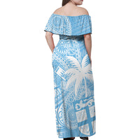 Custom Indo Fijians Family Matching Off Shoulder Maxi Dress and Hawaiian Shirt Fiji ke Hindustani Polyneisan Paisley Blue Style LT9 - Wonder Print Shop
