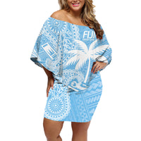 Custom Indo Fijians Family Matching Off Shoulder Short Dress and Hawaiian Shirt Fiji ke Hindustani Polyneisan Paisley Blue Style LT9 - Wonder Print Shop