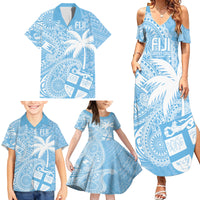 Custom Indo Fijians Family Matching Summer Maxi Dress and Hawaiian Shirt Fiji ke Hindustani Polyneisan Paisley Blue Style - Wonder Print Shop