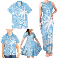 Custom Indo Fijians Family Matching Tank Maxi Dress and Hawaiian Shirt Fiji ke Hindustani Polyneisan Paisley Blue Style - Wonder Print Shop