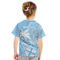 Custom Indo Fijians Kid T Shirt Fiji ke Hindustani Polyneisan Paisley Blue Style - Wonder Print Shop