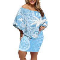Custom Indo Fijians Off Shoulder Short Dress Fiji ke Hindustani Polyneisan Paisley Blue Style - Wonder Print Shop