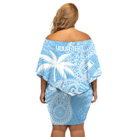 Custom Indo Fijians Off Shoulder Short Dress Fiji ke Hindustani Polyneisan Paisley Blue Style - Wonder Print Shop