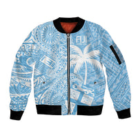Custom Indo Fijians Sleeve Zip Bomber Jacket Fiji ke Hindustani Polyneisan Paisley Blue Style - Wonder Print Shop