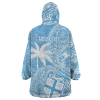 Custom Indo Fijians Wearable Blanket Hoodie Fiji ke Hindustani Polyneisan Paisley Blue Style - Wonder Print Shop