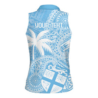 Custom Indo Fijians Women Sleeveless Polo Shirt Fiji ke Hindustani Polyneisan Paisley Blue Style - Wonder Print Shop