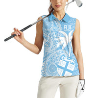 Custom Indo Fijians Women Sleeveless Polo Shirt Fiji ke Hindustani Polyneisan Paisley Blue Style - Wonder Print Shop