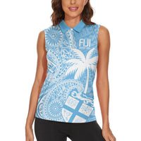 Custom Indo Fijians Women Sleeveless Polo Shirt Fiji ke Hindustani Polyneisan Paisley Blue Style - Wonder Print Shop