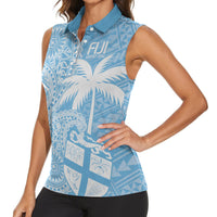 Custom Indo Fijians Women Sleeveless Polo Shirt Fiji ke Hindustani Polyneisan Paisley Blue Style - Wonder Print Shop