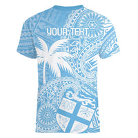 Custom Indo Fijians Women V-Neck T-Shirt Fiji ke Hindustani Polyneisan Paisley Blue Style - Wonder Print Shop
