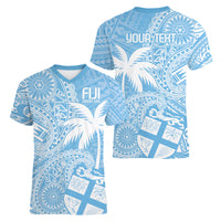 Custom Indo Fijians Women V-Neck T-Shirt Fiji ke Hindustani Polyneisan Paisley Blue Style - Wonder Print Shop