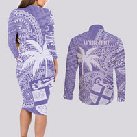 Custom Indo Fijians Couples Matching Long Sleeve Bodycon Dress and Long Sleeve Button Shirt Fiji ke Hindustani Polyneisan Paisley Purple Style LT9 - Wonder Print Shop