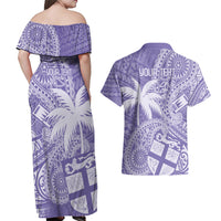 Custom Indo Fijians Couples Matching Off Shoulder Maxi Dress and Hawaiian Shirt Fiji ke Hindustani Polyneisan Paisley Purple Style LT9 - Wonder Print Shop
