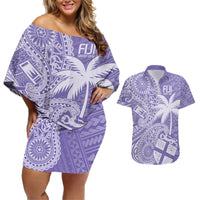 Custom Indo Fijians Couples Matching Off Shoulder Short Dress and Hawaiian Shirt Fiji ke Hindustani Polyneisan Paisley Purple Style LT9 - Wonder Print Shop