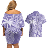 Custom Indo Fijians Couples Matching Off Shoulder Short Dress and Hawaiian Shirt Fiji ke Hindustani Polyneisan Paisley Purple Style LT9 - Wonder Print Shop