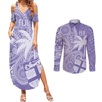 Custom Indo Fijians Couples Matching Summer Maxi Dress and Long Sleeve Button Shirt Fiji ke Hindustani Polyneisan Paisley Purple Style LT9 - Wonder Print Shop