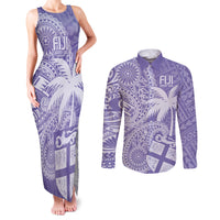 Custom Indo Fijians Couples Matching Tank Maxi Dress and Long Sleeve Button Shirt Fiji ke Hindustani Polyneisan Paisley Purple Style LT9 - Wonder Print Shop