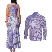 Custom Indo Fijians Couples Matching Tank Maxi Dress and Long Sleeve Button Shirt Fiji ke Hindustani Polyneisan Paisley Purple Style LT9 - Wonder Print Shop