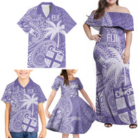 Custom Indo Fijians Family Matching Off Shoulder Maxi Dress and Hawaiian Shirt Fiji ke Hindustani Polyneisan Paisley Purple Style LT9 - Wonder Print Shop