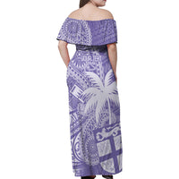 Custom Indo Fijians Family Matching Off Shoulder Maxi Dress and Hawaiian Shirt Fiji ke Hindustani Polyneisan Paisley Purple Style LT9 - Wonder Print Shop