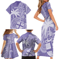 Custom Indo Fijians Family Matching Short Sleeve Bodycon Dress and Hawaiian Shirt Fiji ke Hindustani Polyneisan Paisley Purple Style - Wonder Print Shop