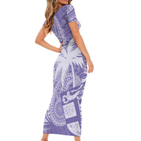 Custom Indo Fijians Family Matching Short Sleeve Bodycon Dress and Hawaiian Shirt Fiji ke Hindustani Polyneisan Paisley Purple Style - Wonder Print Shop