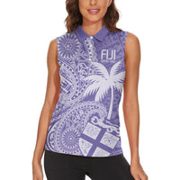 Custom Indo Fijians Women Sleeveless Polo Shirt Fiji ke Hindustani Polyneisan Paisley Purple Style - Wonder Print Shop