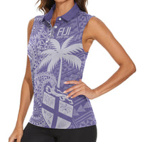 Custom Indo Fijians Women Sleeveless Polo Shirt Fiji ke Hindustani Polyneisan Paisley Purple Style - Wonder Print Shop