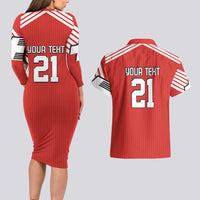 Swiss Football Custom Couples Matching Long Sleeve Bodycon Dress and Hawaiian Shirt 1990-1992 Retro Red Switzerland Vintage