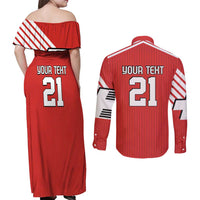 Swiss Football Custom Couples Matching Off Shoulder Maxi Dress and Long Sleeve Button Shirt 1990-1992 Retro Red Switzerland Vintage