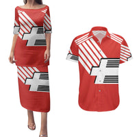 Swiss Football Custom Couples Matching Puletasi and Hawaiian Shirt 1990-1992 Retro Red Switzerland Vintage