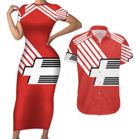 Swiss Football Custom Couples Matching Short Sleeve Bodycon Dress and Hawaiian Shirt 1990-1992 Retro Red Switzerland Vintage