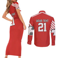 Swiss Football Custom Couples Matching Short Sleeve Bodycon Dress and Long Sleeve Button Shirt 1990-1992 Retro Red Switzerland Vintage