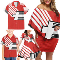 Swiss Football Custom Family Matching Off Shoulder Short Dress and Hawaiian Shirt 1990-1992 Retro Red Switzerland Vintage