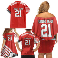 Swiss Football Custom Family Matching Off Shoulder Short Dress and Hawaiian Shirt 1990-1992 Retro Red Switzerland Vintage