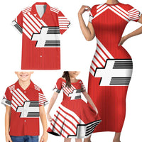 Swiss Football Custom Family Matching Short Sleeve Bodycon Dress and Hawaiian Shirt 1990-1992 Retro Red Switzerland Vintage