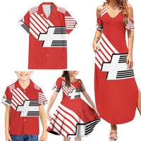 Swiss Football Custom Family Matching Summer Maxi Dress and Hawaiian Shirt 1990-1992 Retro Red Switzerland Vintage