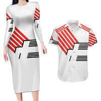 Swiss Football Custom Couples Matching Long Sleeve Bodycon Dress and Hawaiian Shirt 1990-1992 Retro White Switzerland Vintage