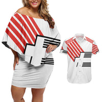 Swiss Football Custom Couples Matching Off Shoulder Short Dress and Hawaiian Shirt 1990-1992 Retro White Switzerland Vintage