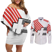 Swiss Football Custom Couples Matching Off Shoulder Short Dress and Long Sleeve Button Shirt 1990-1992 Retro White Switzerland Vintage