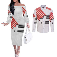 Swiss Football Custom Couples Matching Off The Shoulder Long Sleeve Dress and Long Sleeve Button Shirt 1990-1992 Retro White Switzerland Vintage