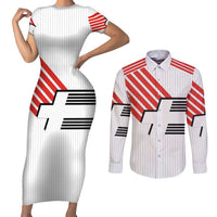 Swiss Football Custom Couples Matching Short Sleeve Bodycon Dress and Long Sleeve Button Shirt 1990-1992 Retro White Switzerland Vintage